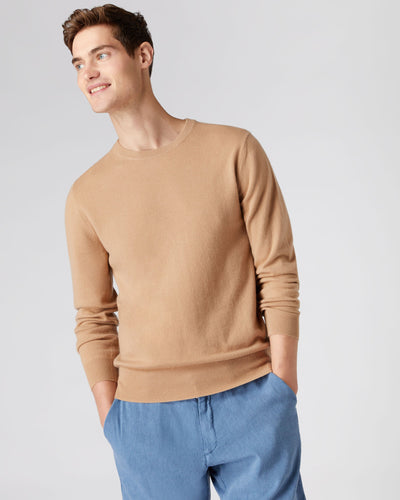 N.Peal Men's The Oxford Round Neck Cashmere Jumper Sahara Brown