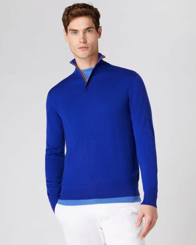 N.Peal Men's The Regent Fine Gauge Cashmere Half Zip Jumper Ultramarine Blue