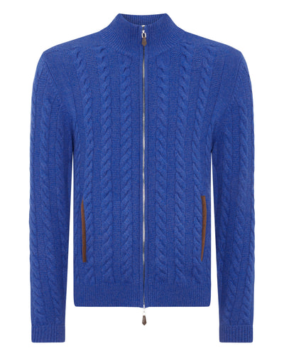 N.Peal Men's The Richmond Cable Cashmere Cardigan Nile Blue