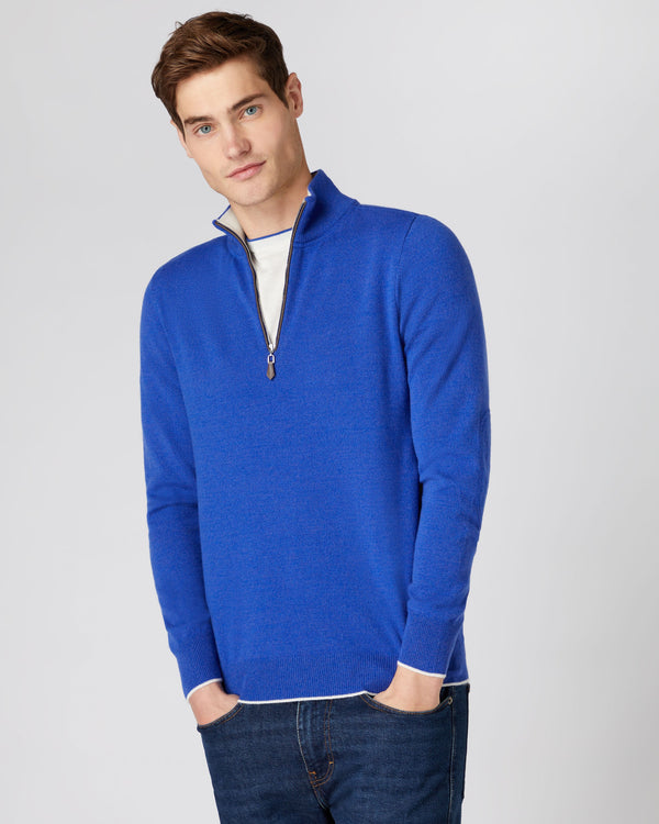 N.Peal Men's The Carnaby Half Zip Cashmere Jumper Nile Blue