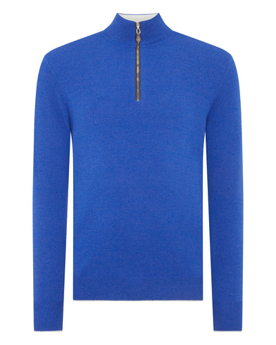 N.Peal Men's The Carnaby Half Zip Cashmere Jumper Nile Blue