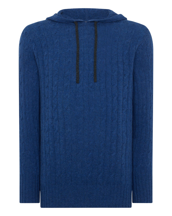 N.Peal Men's Cable Cashmere Hoodie Electric Blue