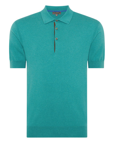 N.Peal Men's Short Sleeve Collared Cotton Cashmere Polo T Shirt Viridian Green