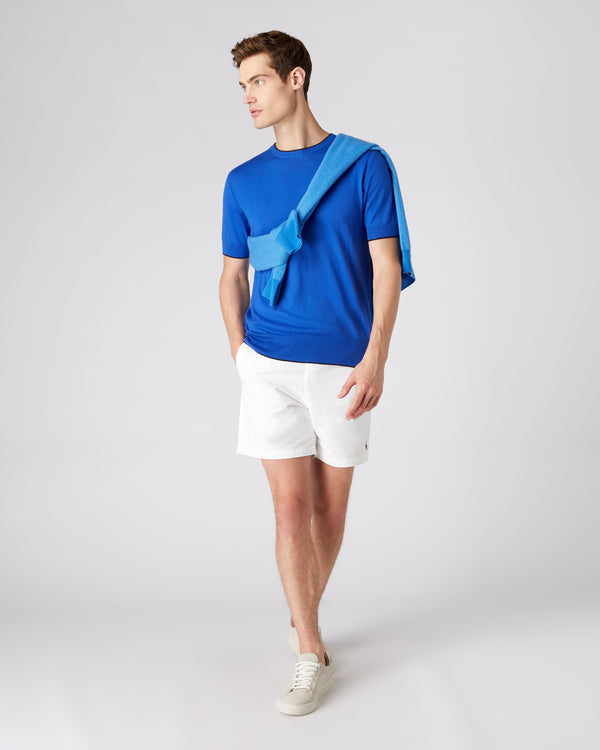 N.Peal Men's Short Sleeve Crew Neck Cotton Cashmere T Shirt Victoria Blue