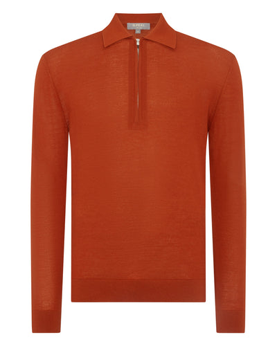N.Peal Men's Fine Gauge Cashmere Half Zip Shirt Tawny Orange