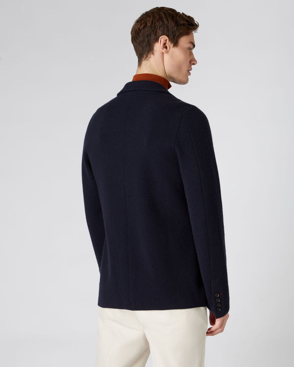 N.Peal Men's Double Breasted Cashmere Jacket Navy Blue