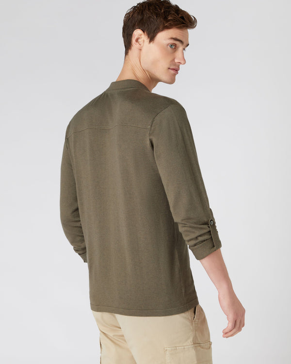 N.Peal Men's Double Pocket Cotton Cashmere Shirt Khaki Green