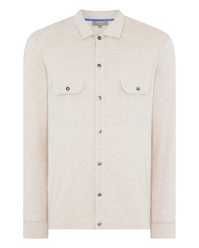 N.Peal Men's Double Pocket Cotton Cashmere Shirt Sandstone Brown