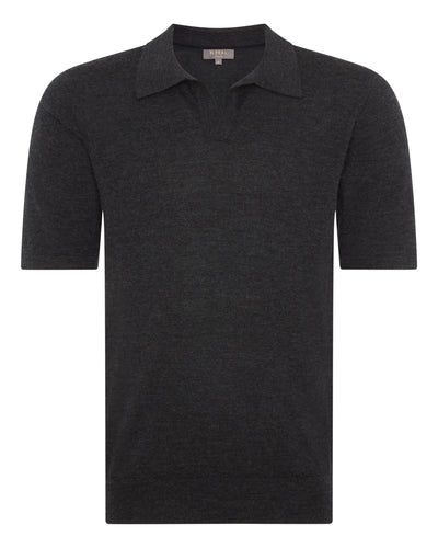 N.Peal Men's Relaxed Polo Cashmere T Shirt Dark Charcoal Grey
