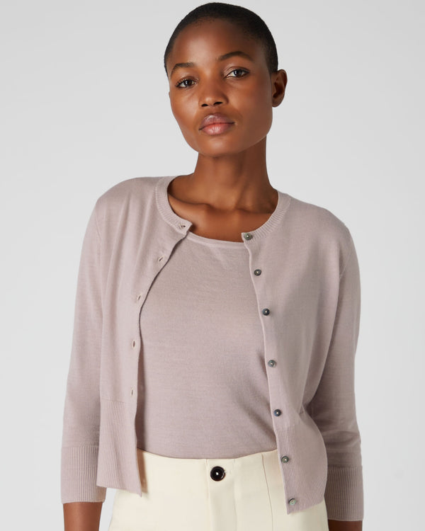 N.Peal Women's Superfine Cropped Cashmere Cardigan Dune Pink