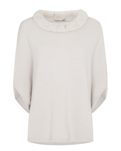 N.Peal Women's Fur Collar Poncho Snow Grey