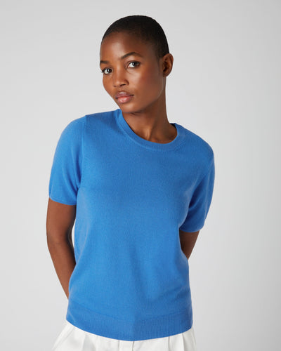 N.Peal Women's Round Neck Cashmere T Shirt Zanzibar Blue