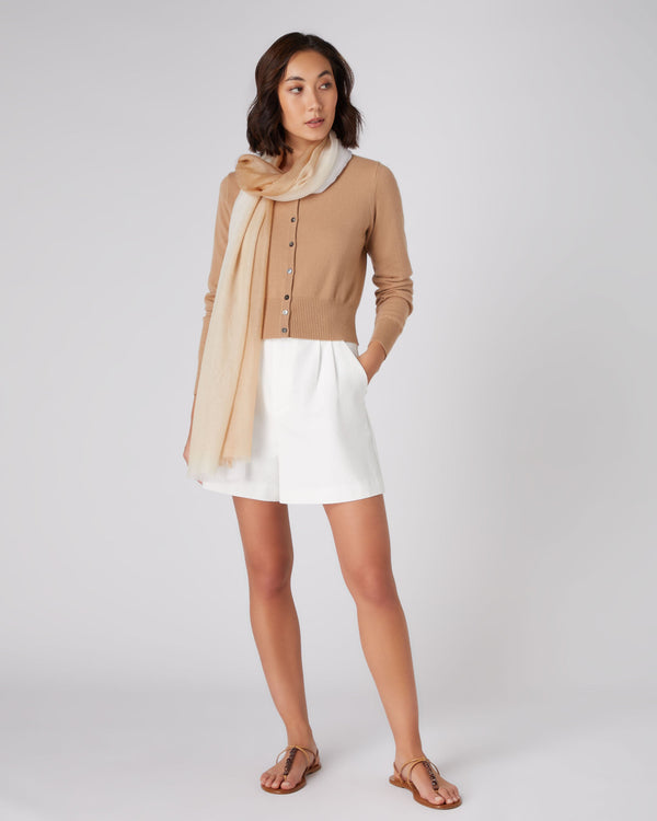 N.Peal Women's Long Sleeve Cropped Cashmere Cardigan Sahara Brown