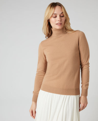 N.Peal Women's Polo Neck Cashmere Jumper Sahara Brown