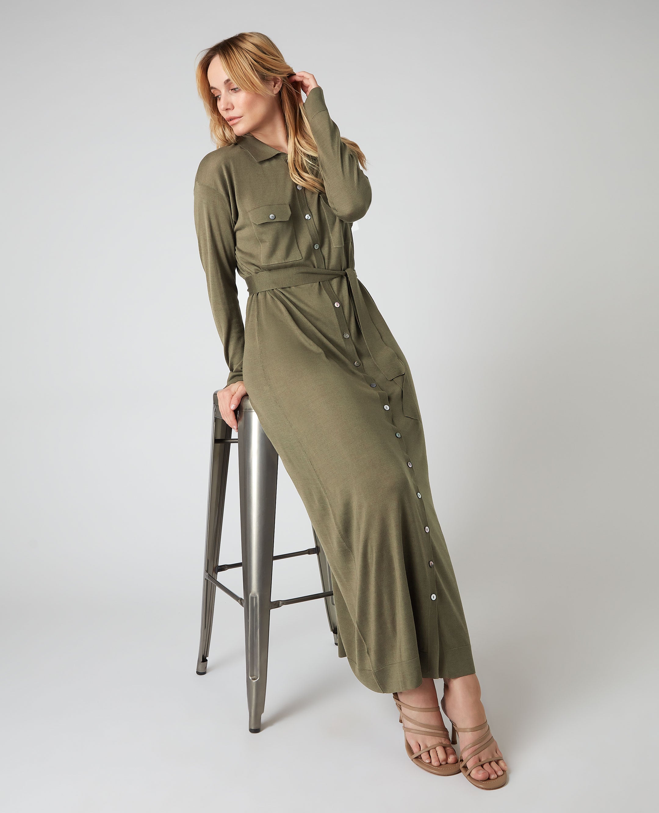 Khaki maxi hotsell shirt dress