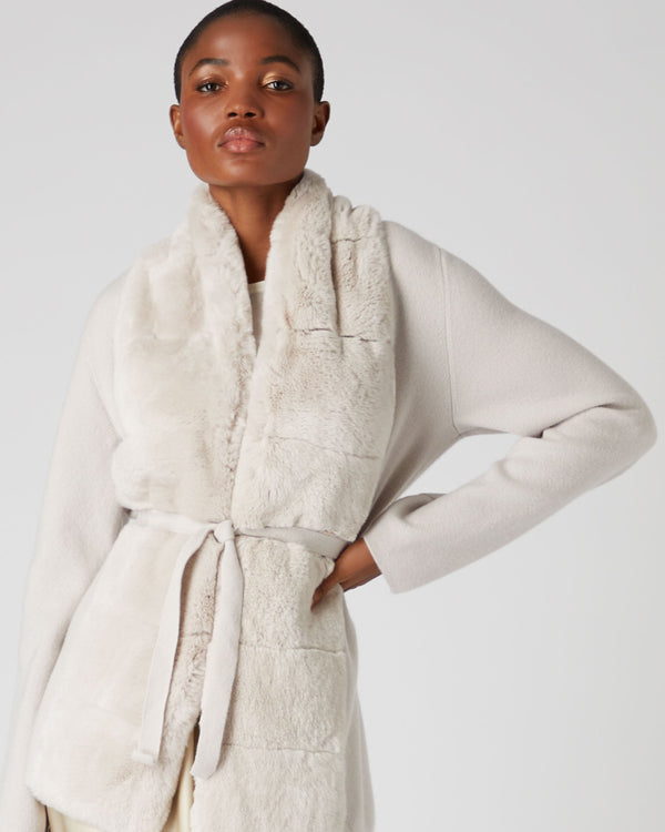 N.Peal Women's Fur Placket Cardigan Snow Grey