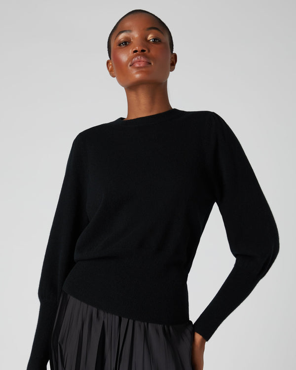 N.Peal Women's Deep Hem Round Neck Cashmere Jumper Black