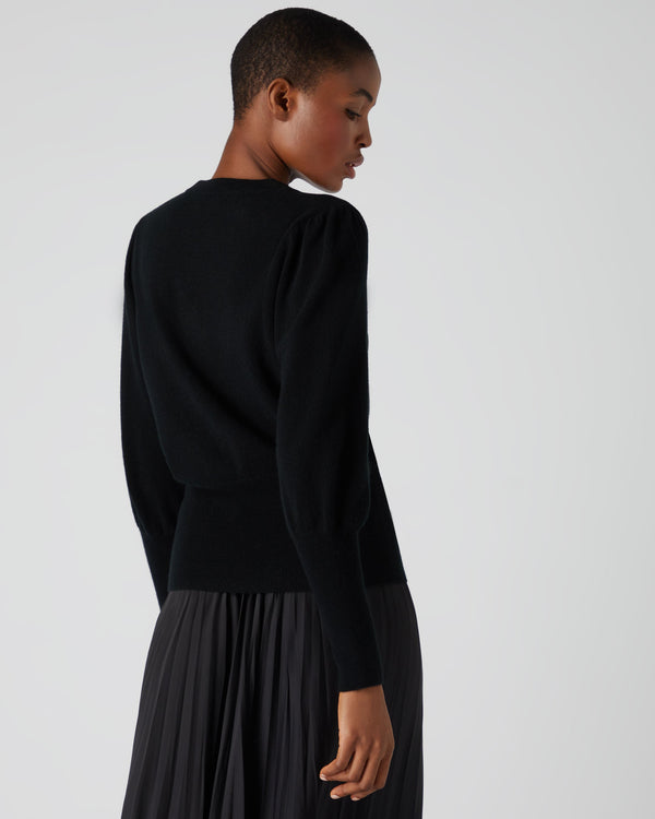 N.Peal Women's Deep Hem Round Neck Cashmere Jumper Black