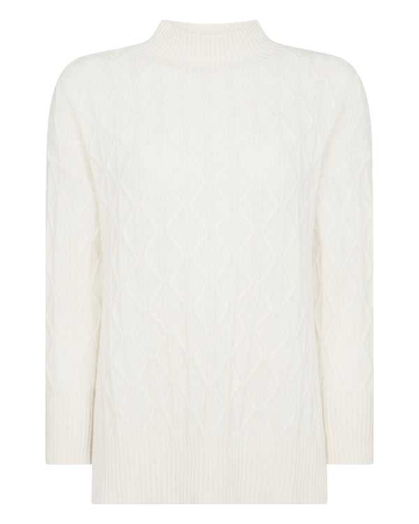 N.Peal Women's Longline Cable Cashmere Jumper New Ivory White