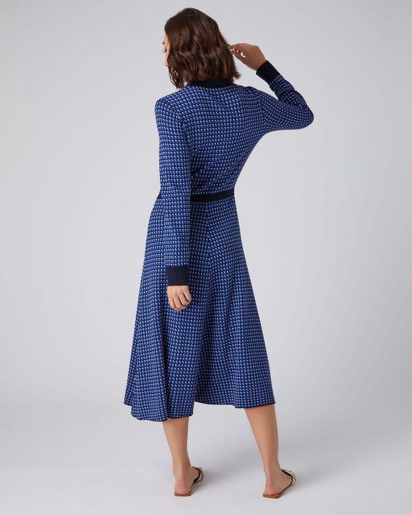 N.Peal Women's Geometric Knit Dress Blue