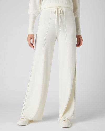 N.Peal Women's Metal Trim Cashmere Trouser New Ivory White