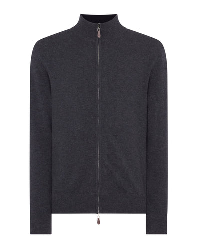 N.Peal Men's Knightsbridge Full Zip Cashmere Jumper Dark Charcoal Grey