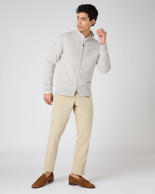 N.Peal Men's Knightsbridge Full Zip Cashmere Jumper Pebble Grey