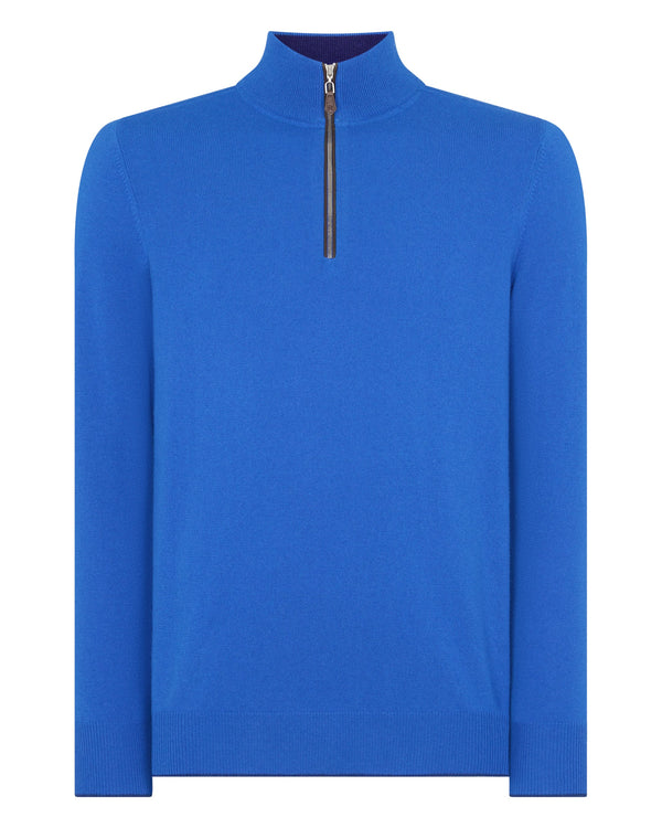 N.Peal Men's Carnaby Half Zip Cashmere Jumper Sonic Blue
