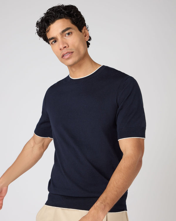 N.Peal Men's Newquay Cotton Cashmere T-Shirt Navy Blue