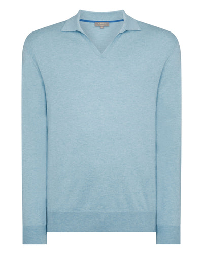 N.Peal Men's Padstow Cotton Cashmere Polo Shirt Cornflower Blue