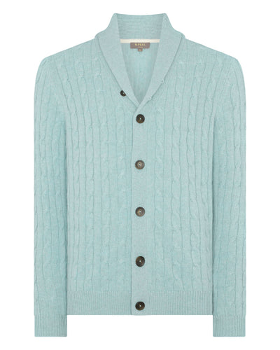 N.Peal Men's Garrick Shawl Cable Cashmere Cardigan Oasis Green