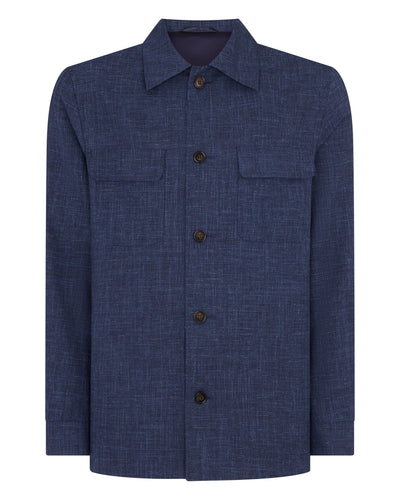 N.Peal Men's Scala Silk Blend Overshirt Blue