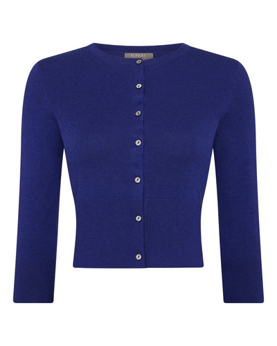 N.Peal Women's Darcie Superfine Cashmere Cropped Cardigan Indigo Blue