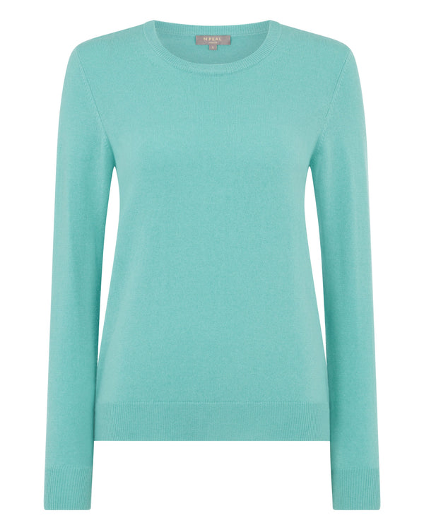 N.Peal Women's Evie Classic Round Neck Cashmere Jumper Opal Green