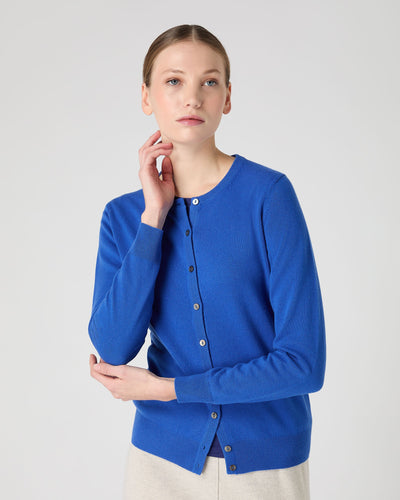 N.Peal Women's Olivia Round Neck Cashmere Cardigan Sonic Blue