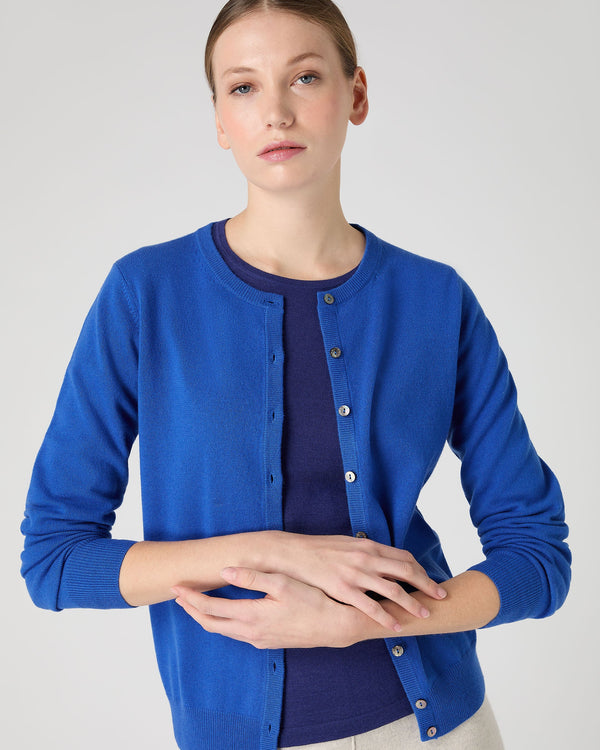 N.Peal Women's Olivia Round Neck Cashmere Cardigan Sonic Blue