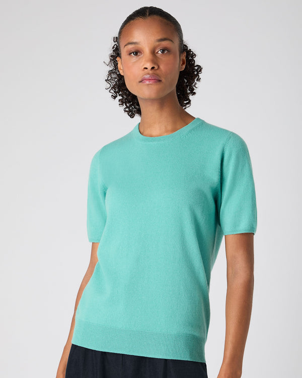 N.Peal Women's Milly Classic Cashmere T-Shirt Opal Green