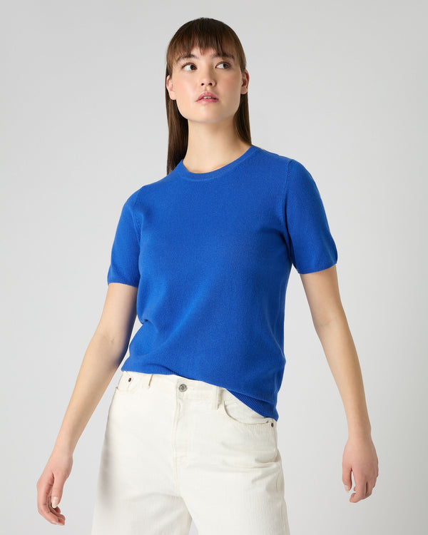 N.Peal Women's Milly Classic Cashmere T-Shirt Sonic Blue