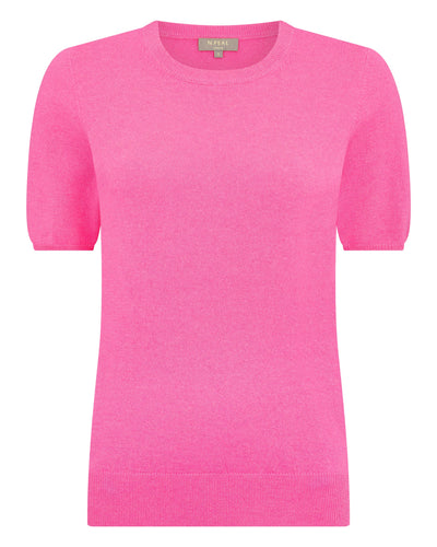 N.Peal Women's Milly Classic Cashmere T-Shirt Vibrant Pink