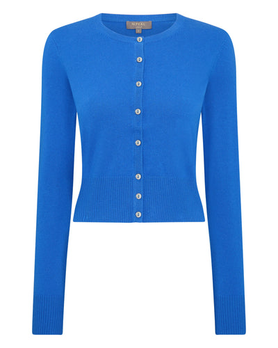 N.Peal Women's Ivy Cropped Cashmere Cardigan Sonic Blue