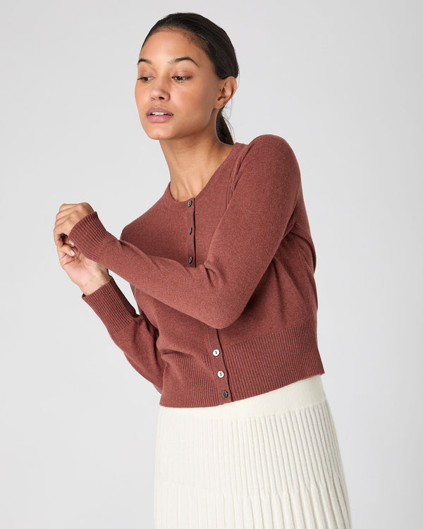 N.Peal Women's Ivy Cropped Cashmere Cardigan Terracotta Brown