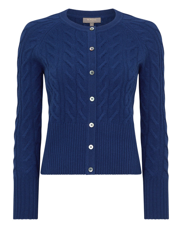 N.Peal Women's Myla Cable Cashmere Cardigan French Blue