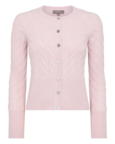 N.Peal Women's Myla Cable Cashmere Cardigan Quartz Pink