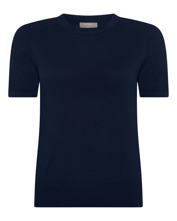 N.Peal Women's Isla Superfine Cashmere T-Shirt Navy Blue