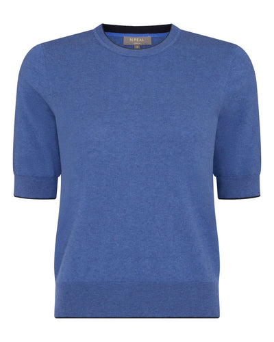 N.Peal Women's Cotton Cashmere T-Shirt Denim Blue