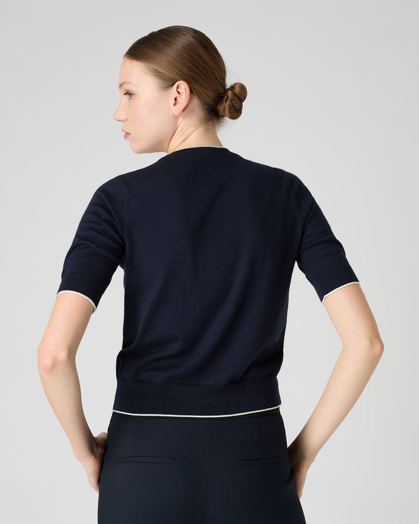 N.Peal Women's Cotton Cashmere T-Shirt Navy Blue