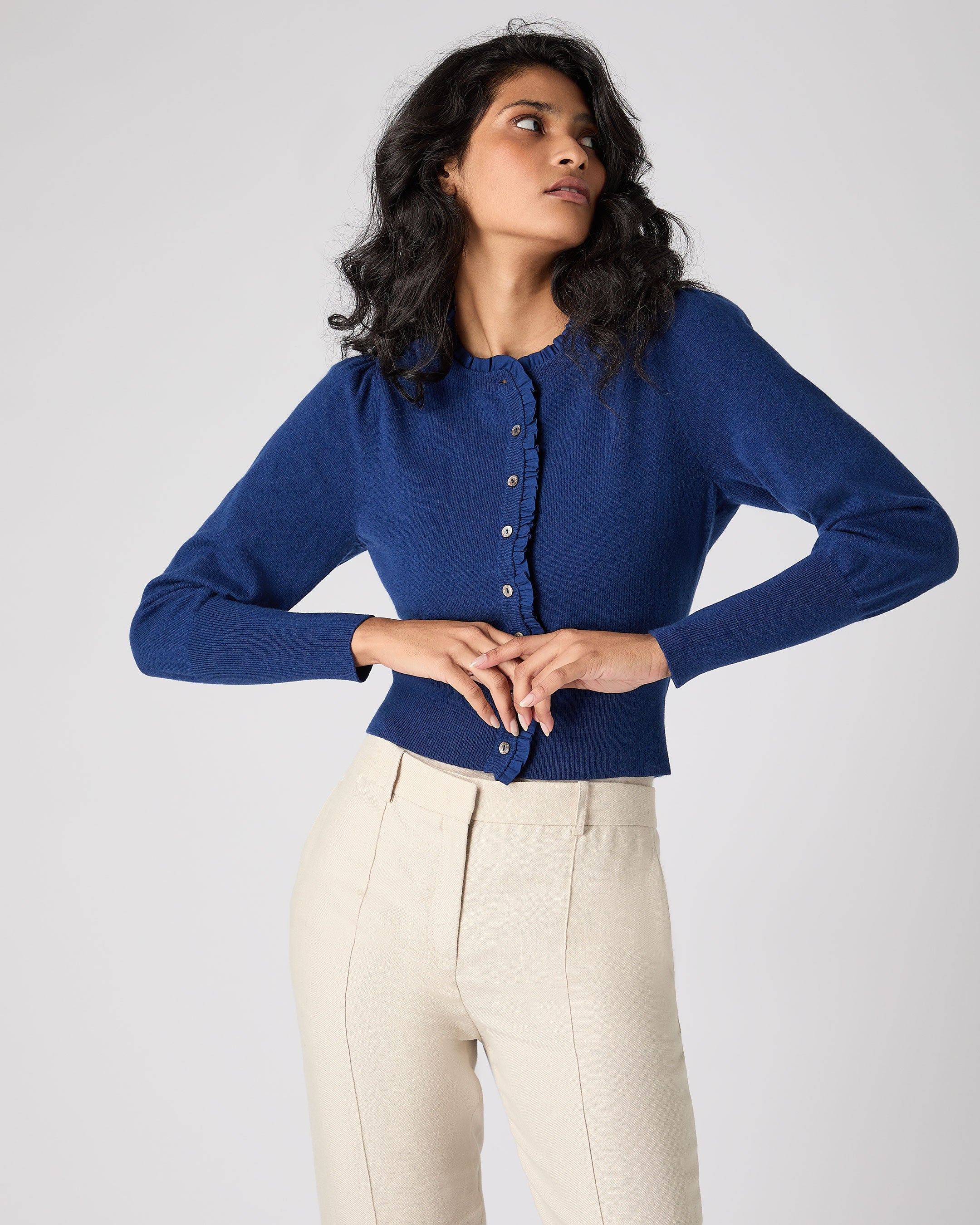 Cashmere ruffle cardigan best sale