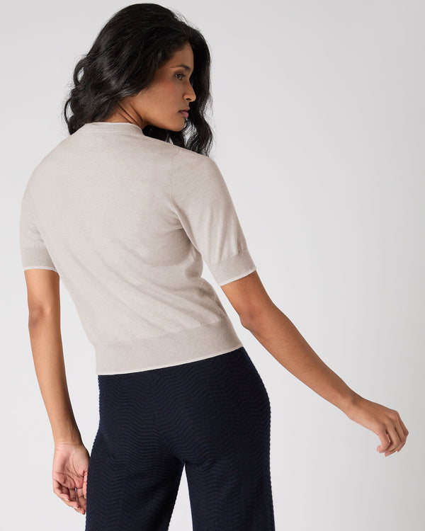 N.Peal Women's Cotton Cashmere Short Sleeve Cardigan Sandstone Brown