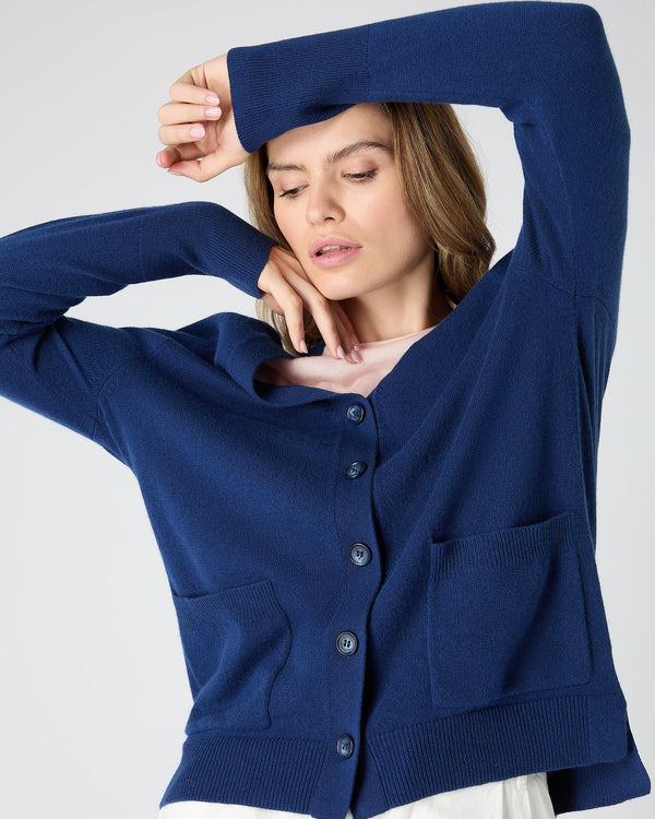 N.Peal Women's Erin Oversized Cashmere Cardigan French Blue