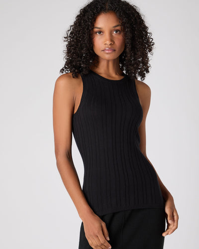 N.Peal Women's Cotton Cashmere Silk Tank Top Black